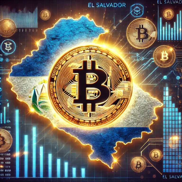 DALL·E 2024-12-28 20.35.08 - A visually striking representation of El Salvador's Bitcoin adoption, featuring a golden Bitcoin symbol prominently displayed with a glowing aura, int