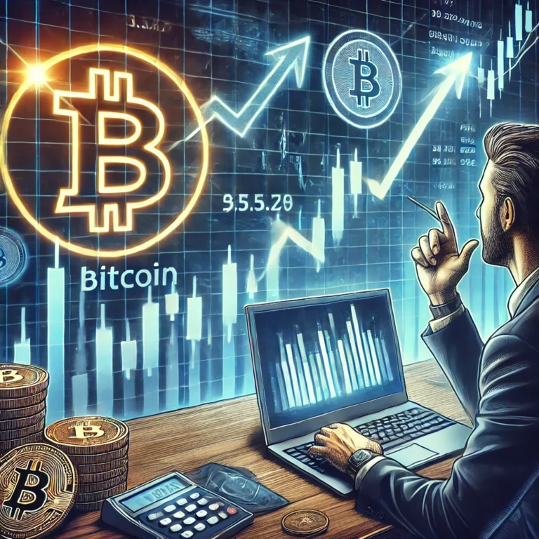 DALL·E 2024-12-29 15.59.34 - A dynamic illustration of a Bitcoin trader analyzing charts with rising Bitcoin price candles on a screen. The background includes symbols of Bitcoin