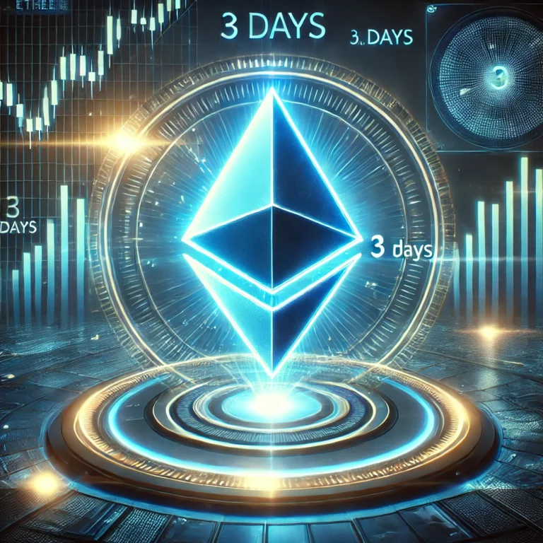 DALL·E 2024-12-30 17.32.39 - A futuristic and dynamic digital artwork showcasing the Ethereum logo (a diamond-shaped icon) glowing in a radiant blue hue. The background features a