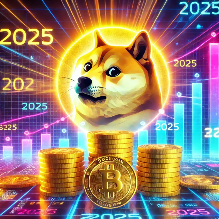 DALL·E 2024-12-30 17.51.11 - A futuristic and vibrant digital artwork featuring the Dogecoin logo (a Shiba Inu dog) glowing brightly against a backdrop of rising financial charts