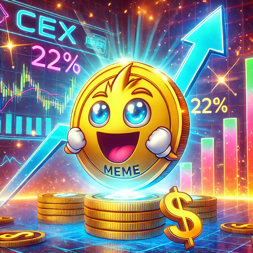 DALL·E 2024-12-30 19.15.23 - A vibrant digital illustration of a meme coin represented by a shining gold coin with a fun, cartoonish mascot in the center, glowing with energy. Sur