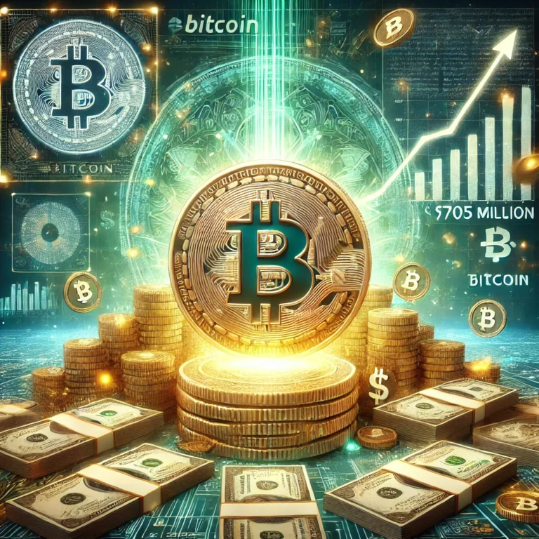 DALL·E 2024-12-31 15.17.15 - A detailed digital artwork illustrating the concept of Tether purchasing Bitcoin. The scene features a massive Bitcoin coin surrounded by glowing stac