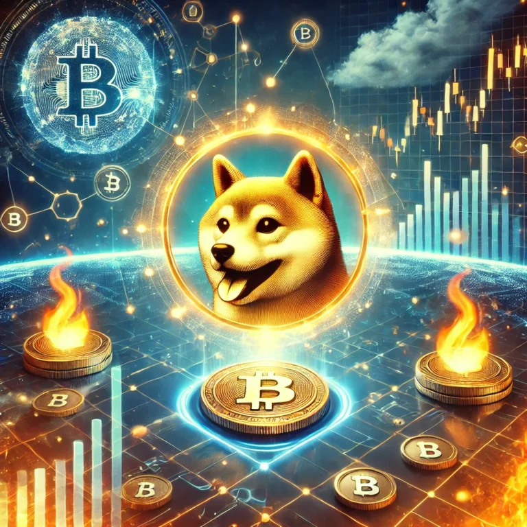 DALL·E 2024-12-31 15.29.55 - An artistic representation of Shiba Inu cryptocurrency. A futuristic digital landscape with a golden Shiba Inu dog symbol glowing in the center, surro