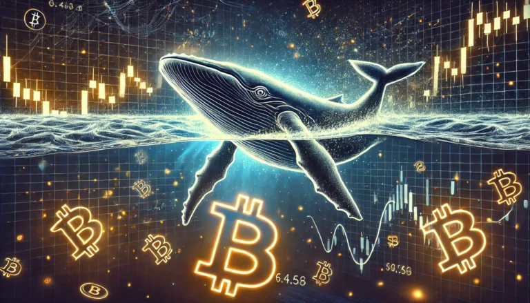 DALL·E 2025-01-02 21.00.39 - A high-contrast digital illustration depicting a massive whale swimming in a dark ocean, symbolizing Bitcoin whales. The ocean features glowing Bitcoi