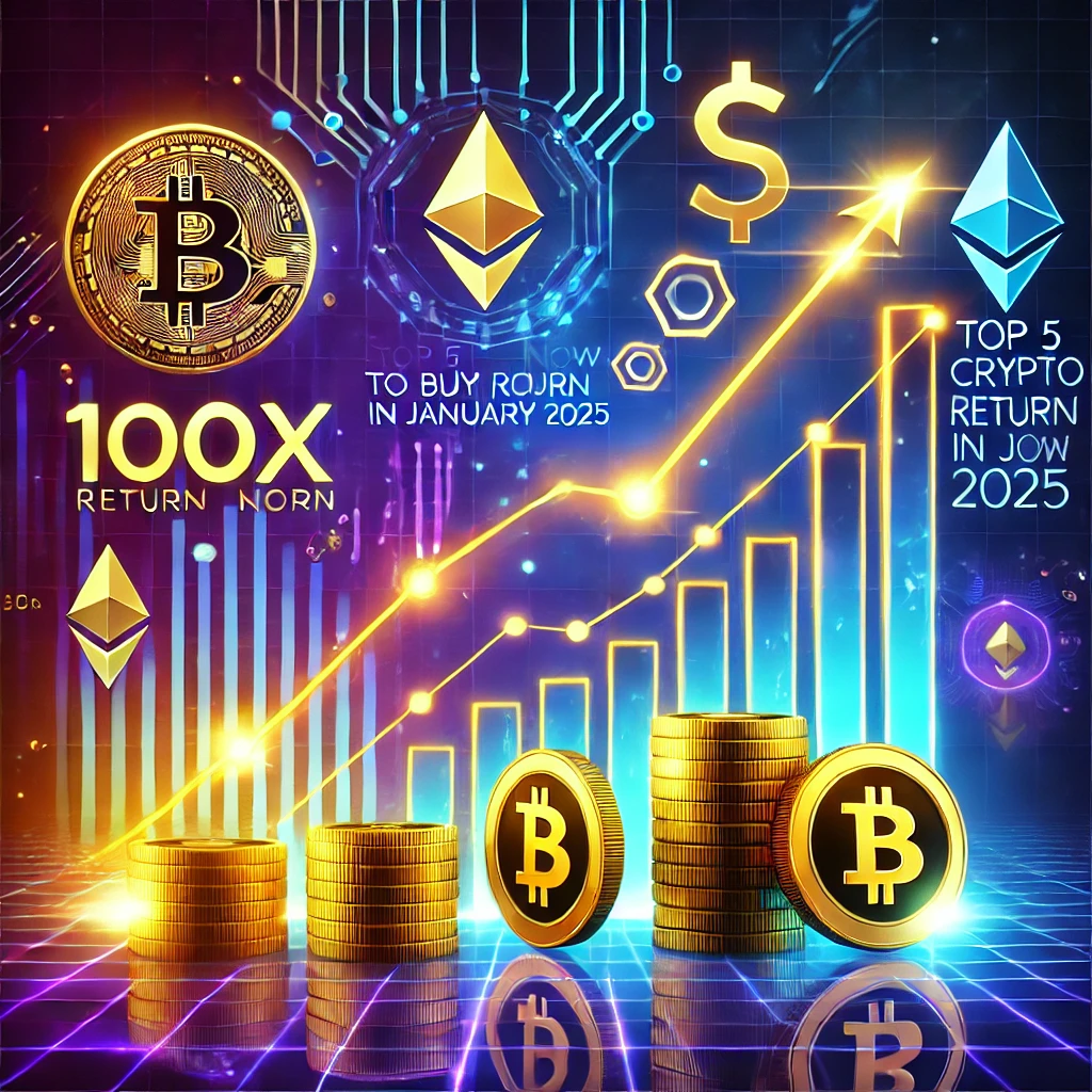 DALL·E 2025-01-02 22.50.08 - A vibrant and futuristic digital illustration featuring a rising graph and golden coins with crypto-related icons, set against a glowing blue and purp