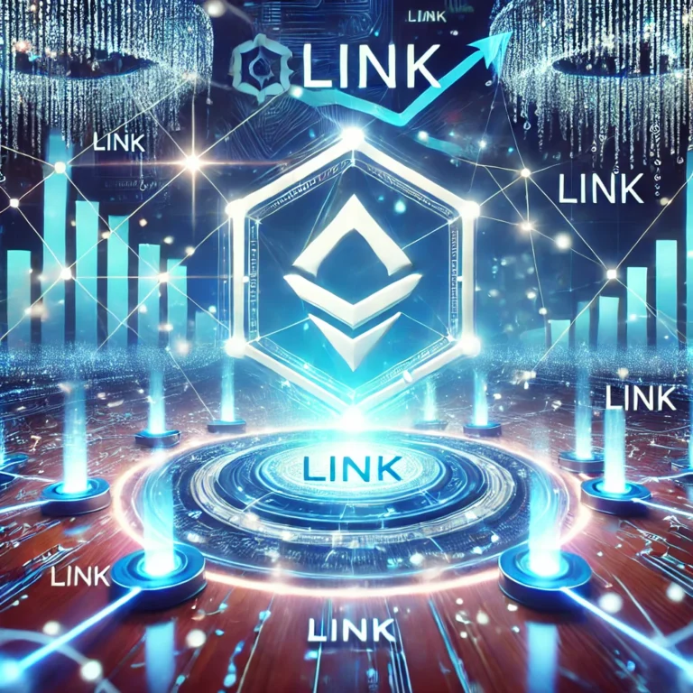 DALL·E 2025-01-03 23.47.20 - A futuristic digital illustration of Chainlink's (LINK) logo surrounded by glowing data streams and blockchain networks. The setting is vibrant with s