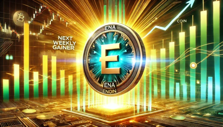 DALL·E 2025-01-04 11.53.06 - An artistic representation of ENA Coin's potential as the next weekly gainer in the cryptocurrency market. The image features a futuristic digital coi