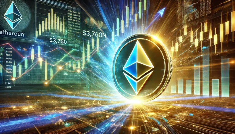 DALL·E 2025-01-05 15.24.27 - A dynamic and futuristic digital art representation of Ethereum's price movement. The scene features an Ethereum coin glowing with energy, symbolizing