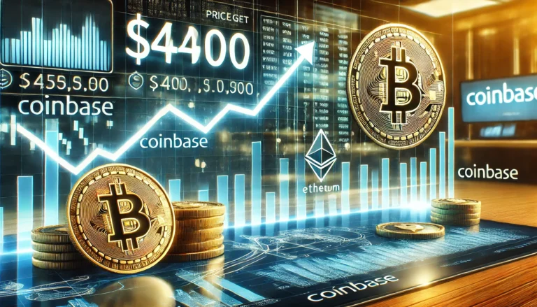 DALL·E 2025-01-05 15.42.12 - A realistic and professional digital illustration of Coinbase (COIN) stock price dynamics. The image includes a financial chart showing an upward tren