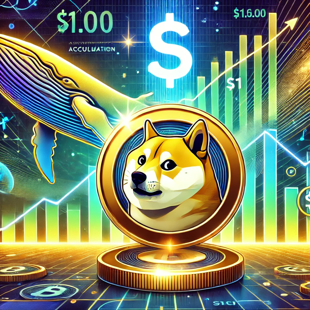 DALL·E 2025-01-05 17.50.24 - A dynamic and visually striking illustration featuring Dogecoin's Shiba Inu mascot on a coin, surrounded by a digital, futuristic backdrop with upward