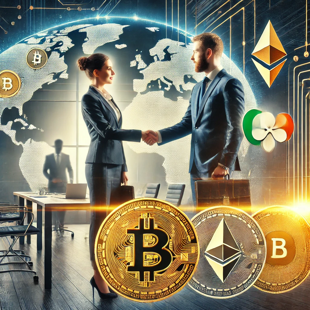 DALL·E 2025-01-08 13.18.52 - A professional and detailed visual representation of a cryptocurrency firm entering the European market. The image features a modern office setting in