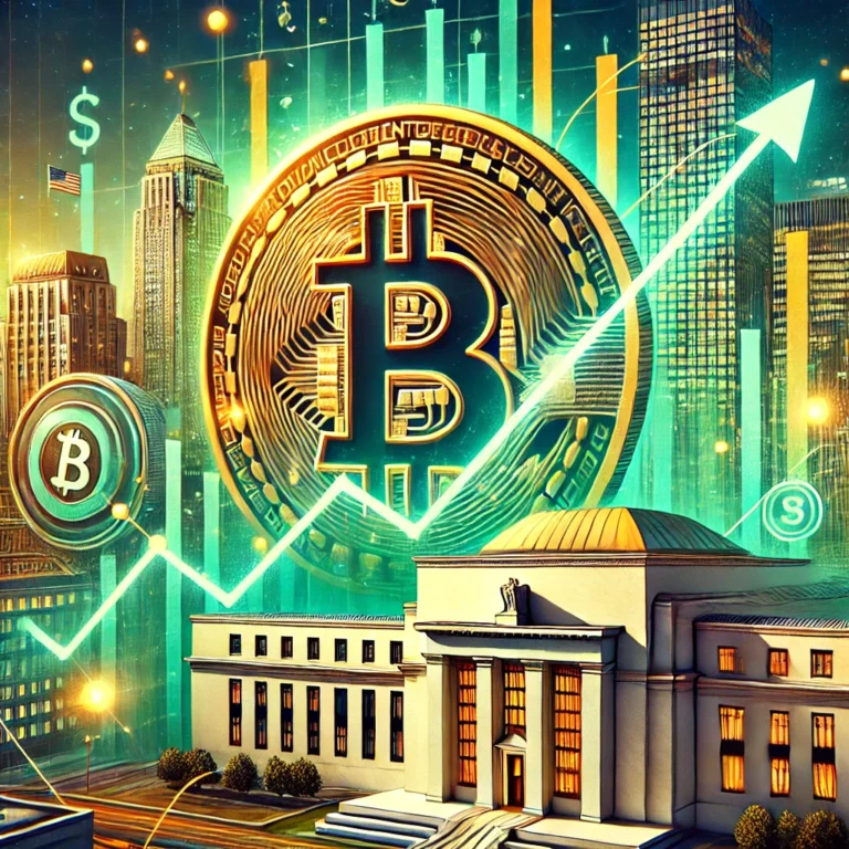 DALL·E 2025-01-09 19.21.49 - A visually striking digital illustration depicting a Bitcoin rally in Q1 2025, driven by monetary easing. The image showcases a large Bitcoin symbol s