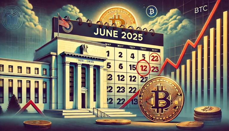 DALL·E 2025-01-11 13.15.23 - A visually striking digital illustration symbolizing the Federal Reserve's delayed rate cuts and its impact on Bitcoin price rally. The composition in