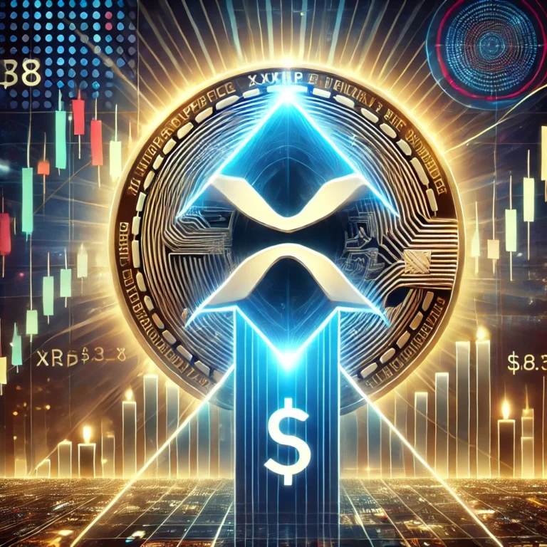 DALL·E 2025-01-13 18.21.45 - A detailed digital illustration depicting the breakout of XRP (Ripple) cryptocurrency from a symmetrical triangle pattern on a price chart. The image