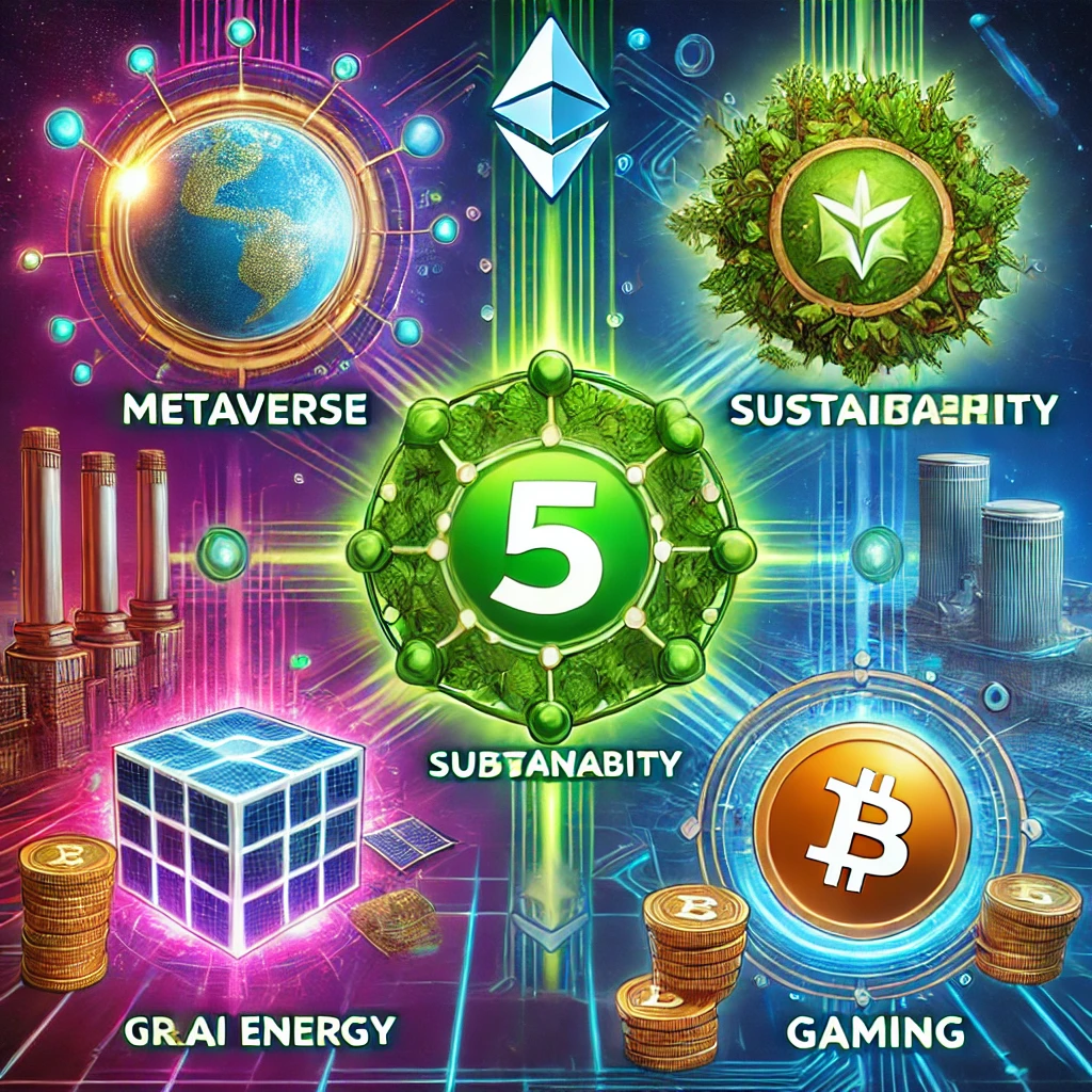 DALL·E 2025-01-13 18.38.38 - A visually appealing cryptocurrency-themed graphic showcasing 5 trending crypto presales in January. The design should feature symbols representing Me