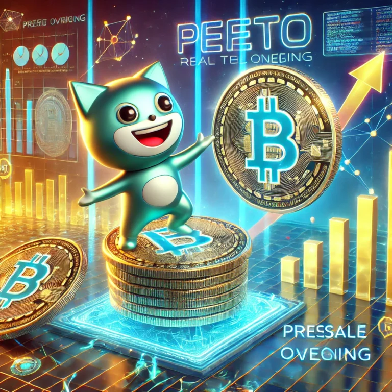 DALL·E 2025-01-13 18.52.48 - A futuristic and dynamic digital illustration highlighting the innovation of a meme coin called Pepeto, combining real technology and utility. The sce