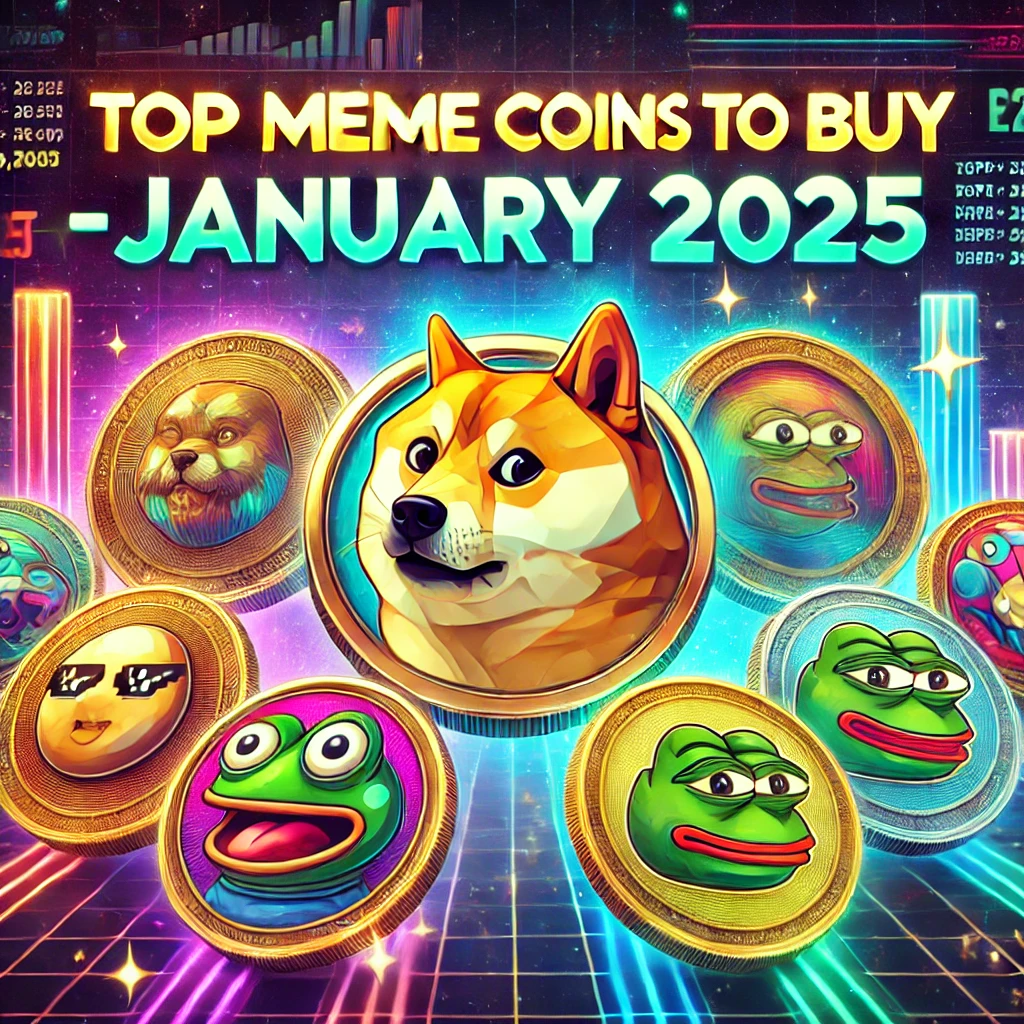 DALL·E 2025-01-16 14.36.50 - A dynamic and engaging digital illustration showcasing the concept of 'Top Meme Coins to Buy in January 2025.' The image features colorful and playful