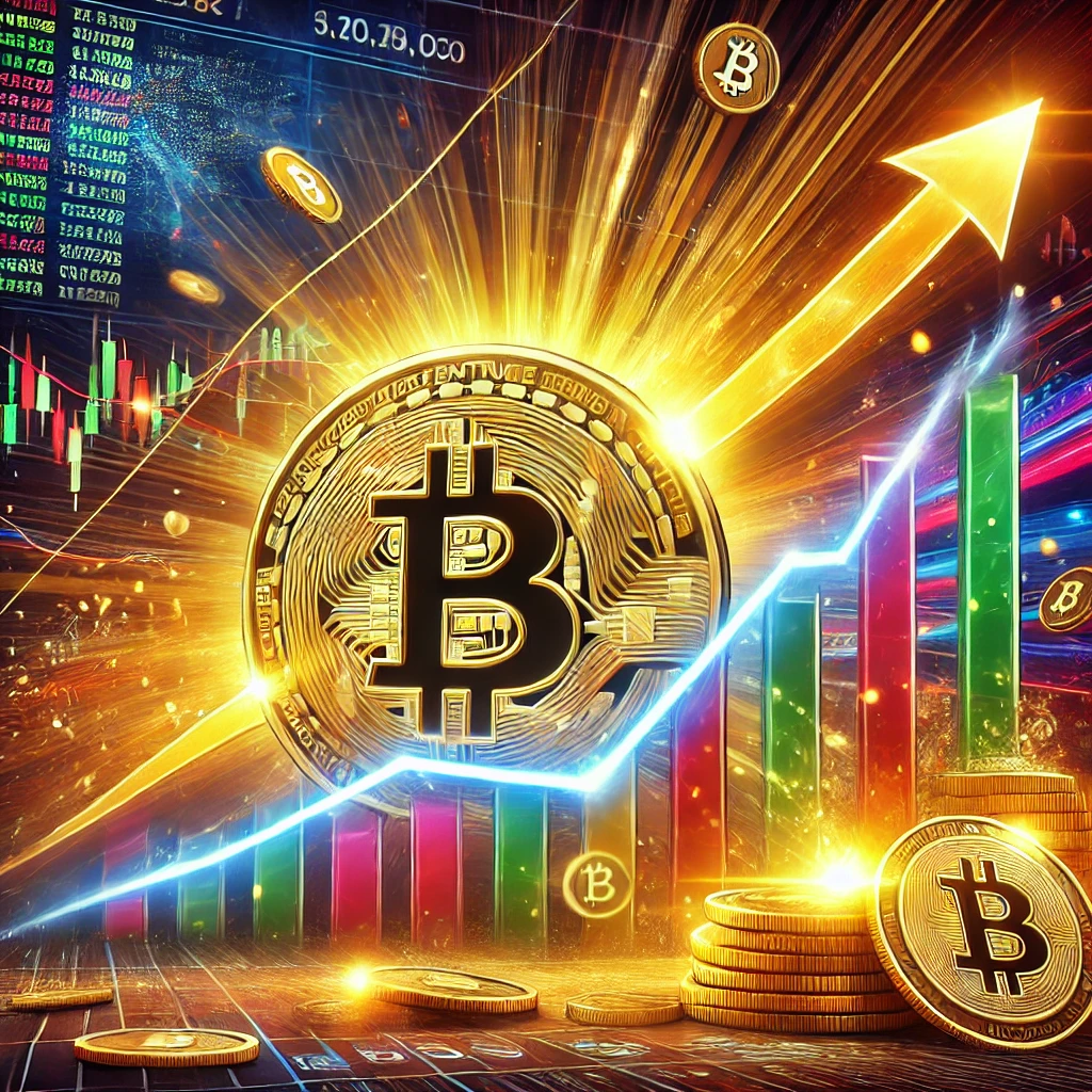 DALL·E 2025-01-17 13.15.03 - An artistic representation of the cryptocurrency market's excitement as Bitcoin crosses $101,000. The image shows a graph with a sharp upward trajecto