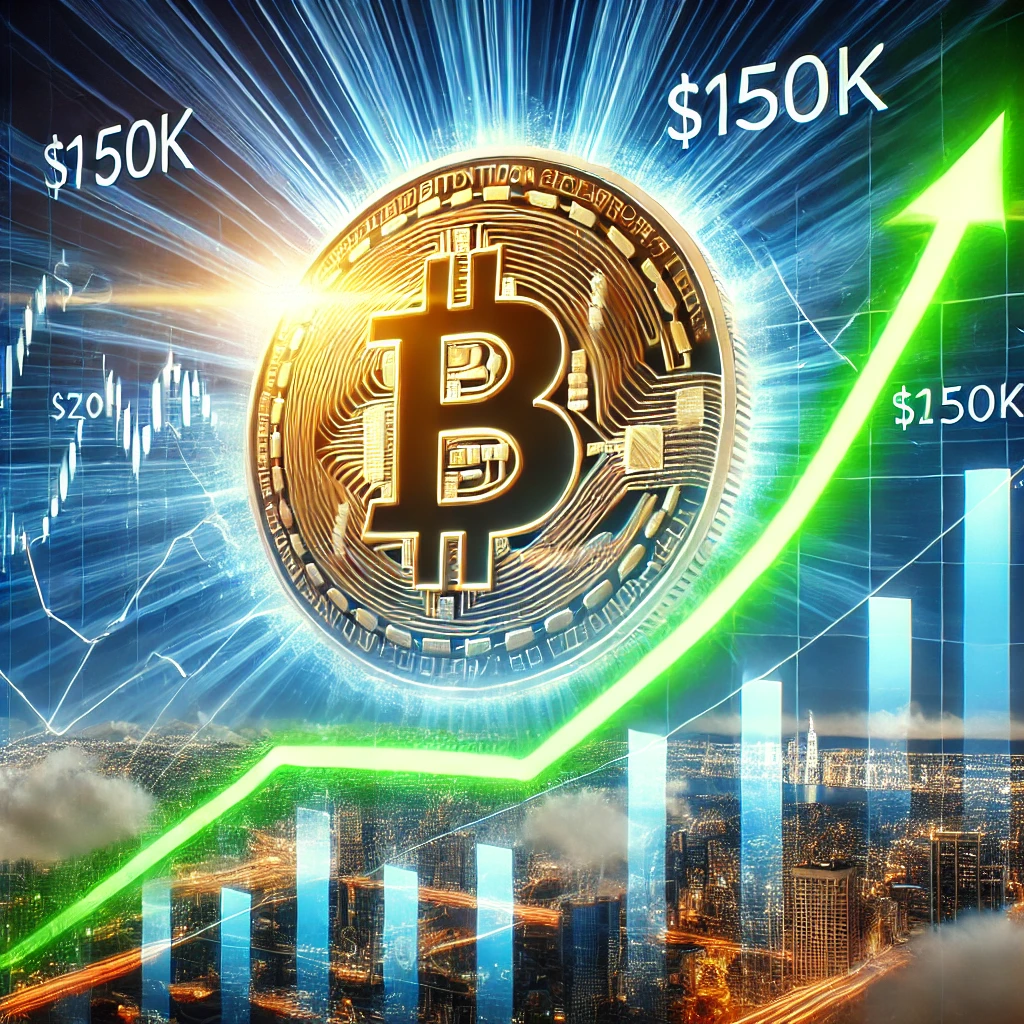 DALL·E 2025-01-17 21.48.20 - A futuristic digital illustration of Bitcoin reaching new all-time highs, with a glowing Bitcoin symbol soaring past $150K on a financial chart. The b