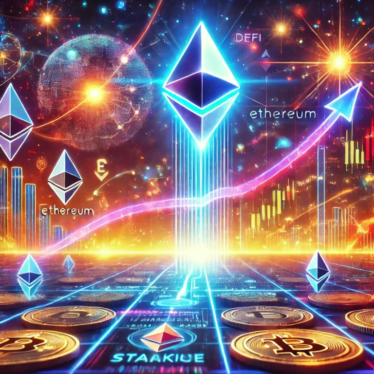 DALL·E 2025-01-18 15.42.01 - An artistic depiction of Ethereum's journey to a $7,000 price target. The image shows a glowing Ethereum logo ascending a futuristic financial chart w