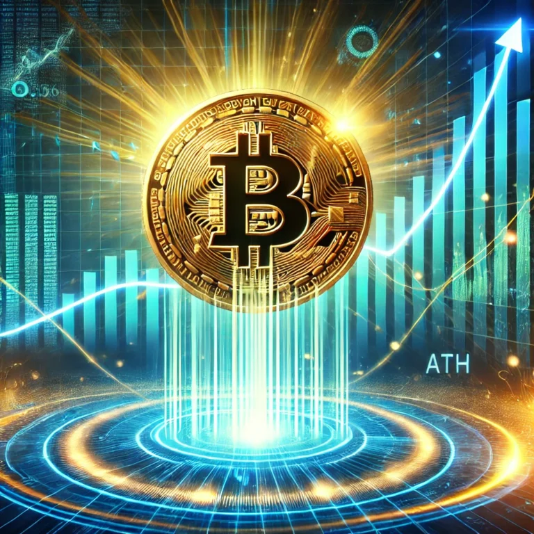 DALL·E 2025-01-18 21.42.33 - A dynamic financial illustration depicting Bitcoin breaking through a key liquidity level, symbolized by glowing lines and charts. The image shows a g