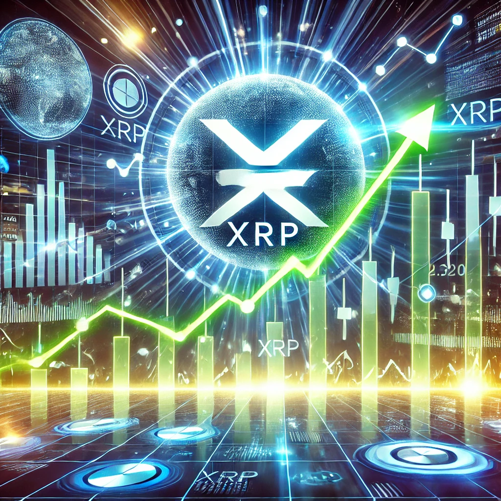 DALL·E 2025-01-21 11.08.31 - A dynamic and visually striking digital illustration of the cryptocurrency XRP breaking out of a bull flag chart pattern. The image features a financi