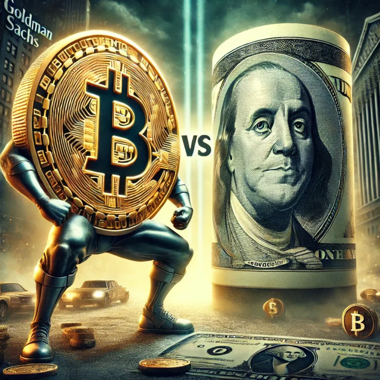 DALL·E 2025-01-23 14.25.30 - A conceptual illustration of Bitcoin facing off against the US dollar. The Bitcoin symbol is depicted as a glowing, futuristic golden coin, while the