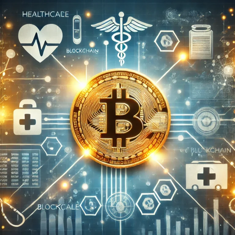 DALL·E 2025-01-24 01.14.48 - An illustration of a futuristic financial concept showing Bitcoin and healthcare elements combined. A healthcare-themed background with medical icons