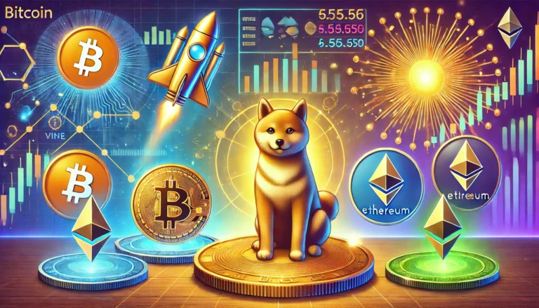 DALL·E 2025-01-26 22.58.25 - A vibrant digital illustration showcasing the cryptocurrency market this week. In the center, a glowing Bitcoin (BTC) coin represents consolidation, s