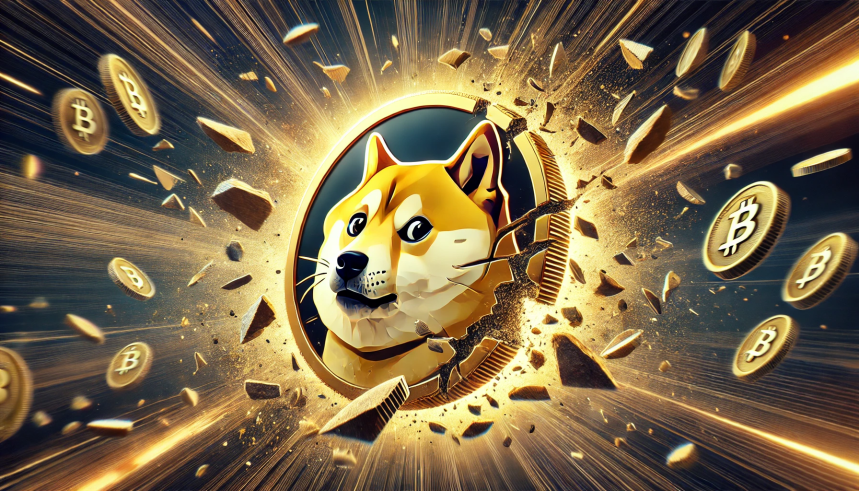 DALL·E-2025-01-31-08.10.10-A-dramatic-image-showing-the-Dogecoin-DOGE-logo-which-is-a-Shiba-Inu-dog-face-on-a-gold-coin-in-a-dynamic-crashing-scene.-The-scene-should-be-dyna