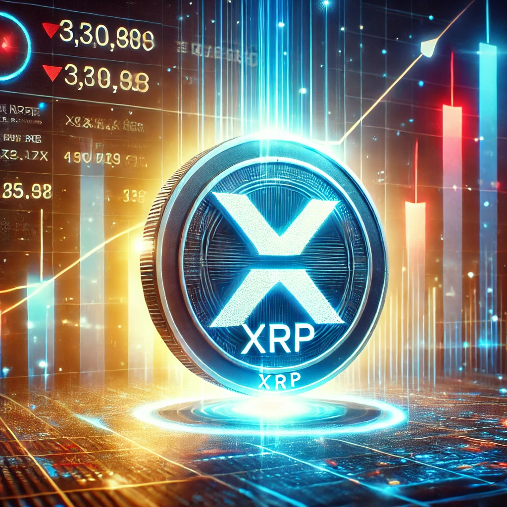 DALL·E 2025-01-31 23.45.10 - A futuristic digital rendering of a glowing XRP coin rising dramatically against a backdrop of financial charts and bullish market trends. The image f